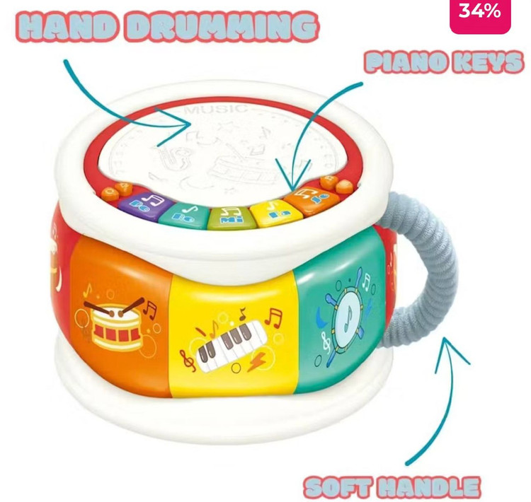 طبل موزیکال کودک Teeto Toys با دکمههای رنگی و قابلیت پخش موسیقی و نور